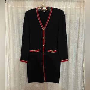 St. John Black Cardigan with Red and Gold Trim